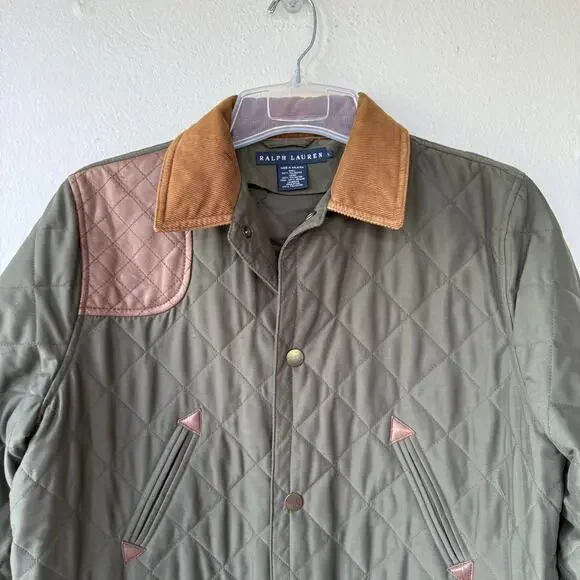 Ralph Lauren Olive Green Men’s Quilted Hunting jacket corduroy collar size L - Picture 3 of 12